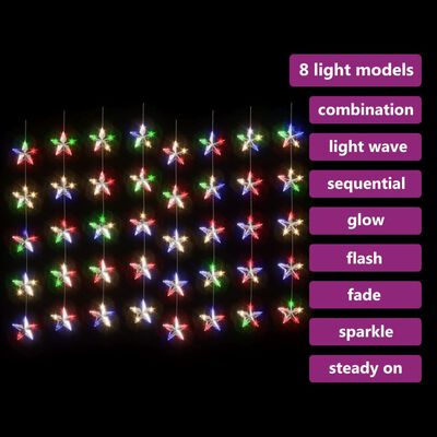 vidaXL 8 funkciós csillagdíszes fényfüggöny 200 színes LED-del