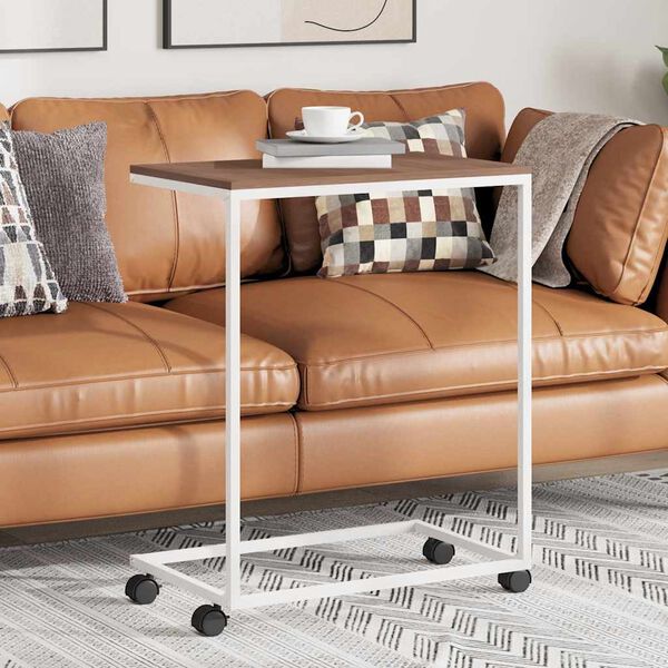 vidaXL feh&eacute;r szerelt fa kisasztal kerekekkel 55x35x70 cm