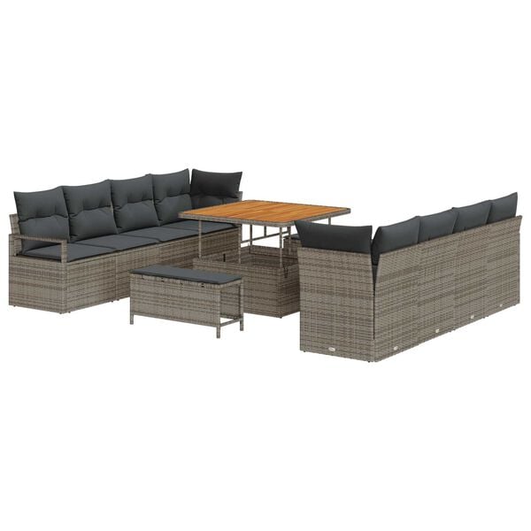 vidaXL Kerti Kanapé Szett párnával 11 pcs Szürke Poli rattan
