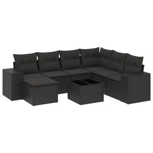 vidaXL 8 r&eacute;szes fekete polyrattan kerti &uuml;lőgarnit&uacute;ra p&aacute;rn&aacute;kkal
