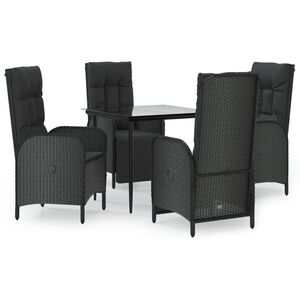 vidaXL 5 r&eacute;szes fekete polyrattan kerti &eacute;tkezőgarnit&uacute;ra p&aacute;rn&aacute;kkal