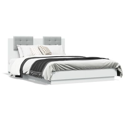 vidaXL fehér ágykeret fejtámlával és LED-világítással 140 x 190 cm