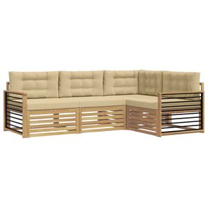 vidaXL K&uuml;lt&eacute;ri kanap&eacute; szett p&aacute;rn&aacute;val 5 pcs Feh&eacute;r &eacute;s B&eacute;zs Poli&eacute;szter