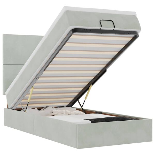 vidaXL Ottomán ágykeret matracokkal világosszürke 90x200cm bársony