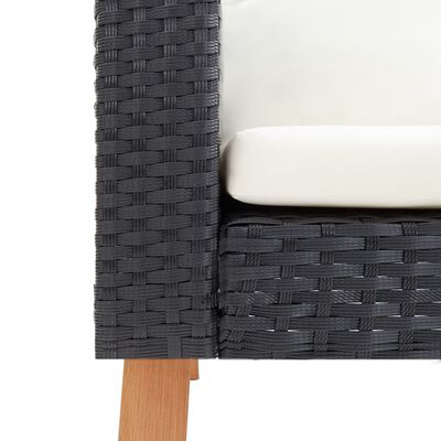 vidaXL háromszemélyes fekete polyrattan kerti kanapé párnákkal