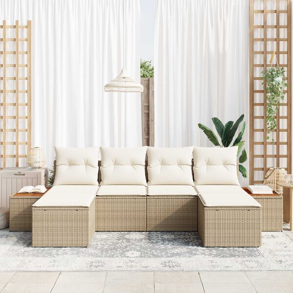 vidaXL Kerti Kanap&eacute; Szett p&aacute;rn&aacute;val 6 pcs Beige &eacute;s kr&eacute;m Poly Rattan
