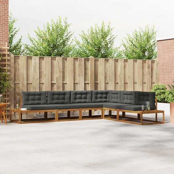 vidaXL K&uuml;lt&eacute;ri kanap&eacute; szett 6 Darab Term&eacute;szetes &eacute;s antracit