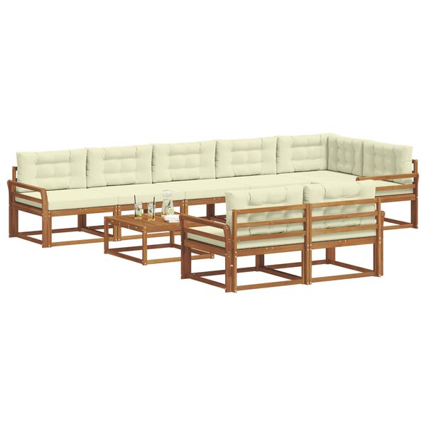 vidaXL K&uuml;lt&eacute;ri kanap&eacute; szett p&aacute;rn&aacute;val 9 pcs Term&eacute;szetes &eacute;s kr&eacute;msz&iacute;nű