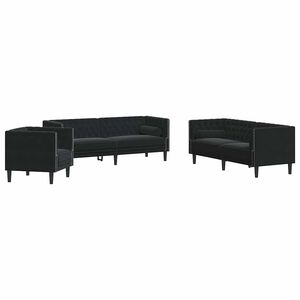 vidaXL 3 r&eacute;szes fekete b&aacute;rsony Chesterfield kanap&eacute;szett p&aacute;rn&aacute;kkal