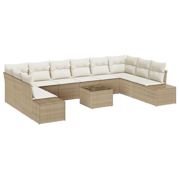 vidaXL Kerti Kanap&eacute; Szett p&aacute;rn&aacute;val 11 pcs Beige &eacute;s kr&eacute;m Poly Rattan