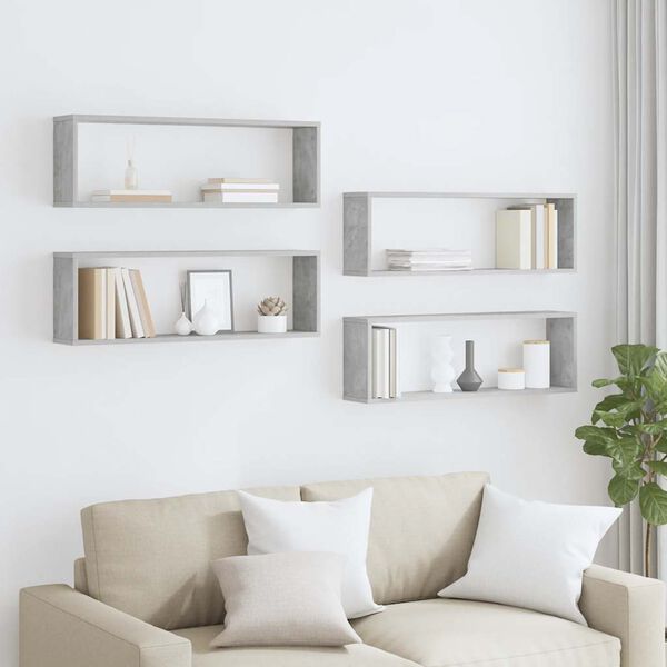 vidaXL 4 db betonsz&uuml;rke szerelt fa fali kockapolc 80 x 15 x 26,5 cm