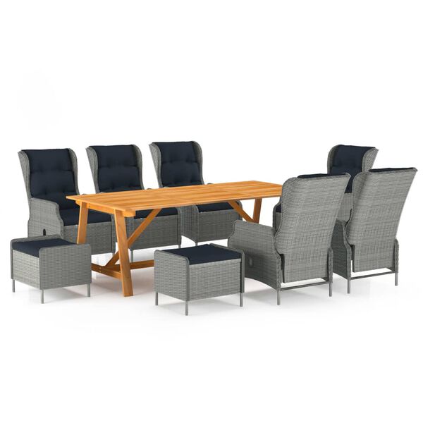 vidaXL 9 r&eacute;szes vil&aacute;gossz&uuml;rke kerti &eacute;tkezőgarnit&uacute;ra