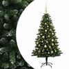 vidaXL Műfenyő g&ouml;mb&ouml;kkel 150 cm 150 LED Meleg feh&eacute;r PVC &eacute;s f&eacute;m