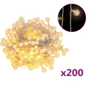 vidaXL g&ouml;mb alak&uacute; 8 funkci&oacute;s meleg feh&eacute;r t&uuml;nd&eacute;rf&eacute;nyf&uuml;z&eacute;r 200 LED 20 m