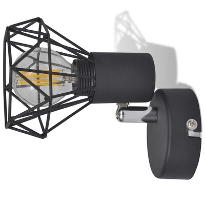 2 db fekete ipari stílusú huzalvázas fali lámpa LED izzóval