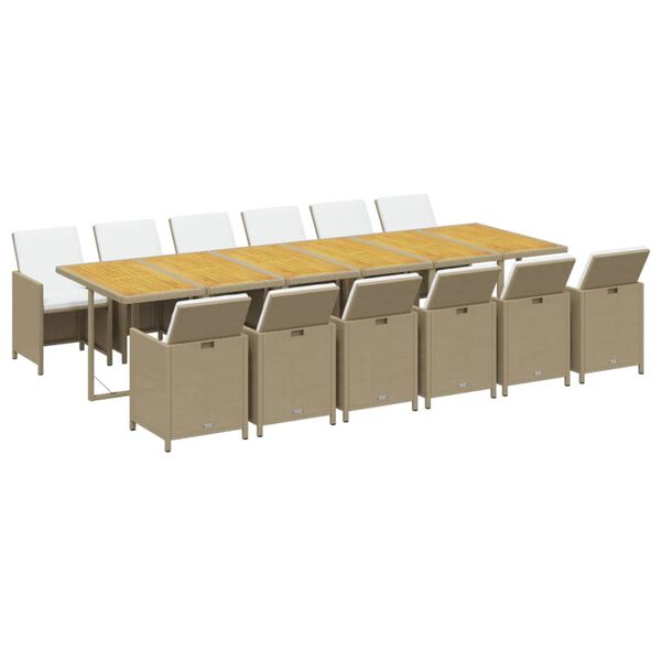 vidaXL 13 r&eacute;szes b&eacute;zs polyrattan kerti &eacute;tkezőgarnit&uacute;ra p&aacute;rn&aacute;kkal