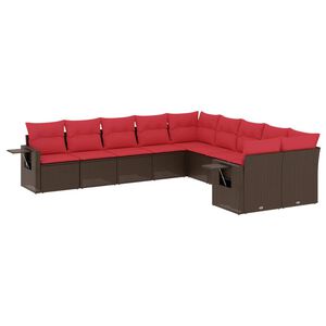 vidaXL 10 db barna polyrattan kerti kanap&eacute;garnit&uacute;ra p&aacute;rn&aacute;kkal