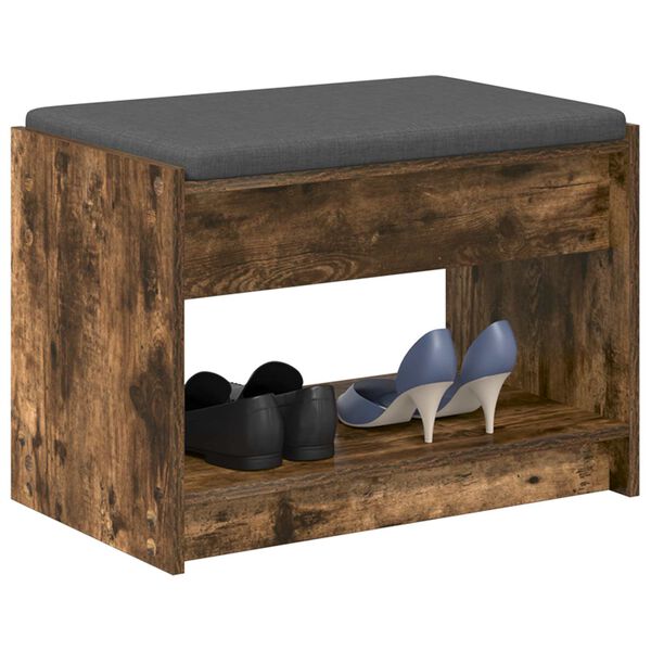 vidaXL Előt&eacute;r pad F&uuml;st&ouml;lt T&ouml;lgy 63 x 38 x 45 cm Műanyag Fa &eacute;s Sz&ouml;vet