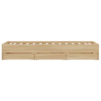 vidaXL sonoma-tölgyszínű szerelt fa ágykeret fiókokkal 75x 190 cm