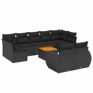 vidaXL 10 r&eacute;szes fekete polyrattan kerti &uuml;lőgarnit&uacute;ra p&aacute;rn&aacute;kkal