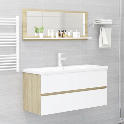 vidaXL fehér-sonoma színű forgácslap fürdőszobai tükör 100x10,5x37 cm