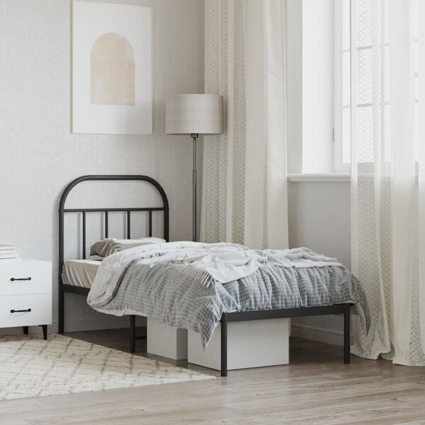 vidaXL fekete f&eacute;m &aacute;gykeret fejt&aacute;ml&aacute;val 75 x 190 cm