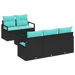 vidaXL Kanap&eacute; Szett 6 pcs Fekete &eacute;s T&uuml;rkiz polirattan