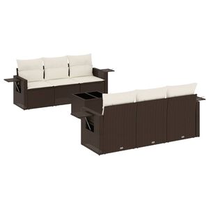 vidaXL 7 r&eacute;szes barna polyrattan kerti &uuml;lőgarnit&uacute;ra p&aacute;rn&aacute;kkal
