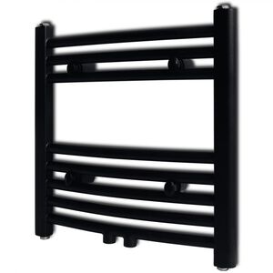Fekete f&uuml;rdőszobai &iacute;ves t&ouml;r&ouml;lk&ouml;zőtart&oacute; k&ouml;zponti fűt&eacute;ssel 480x480 mm