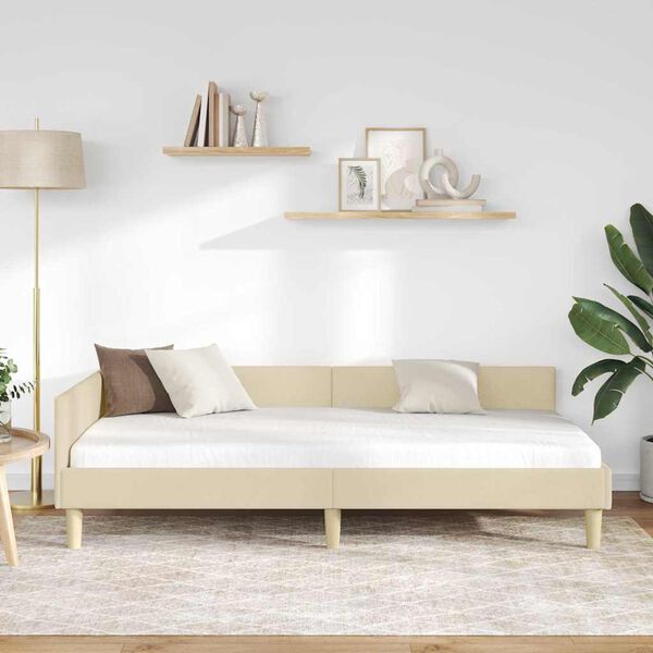 vidaXL Sarokágy keret fejtámlával Krém 100 x 200 cm szövet