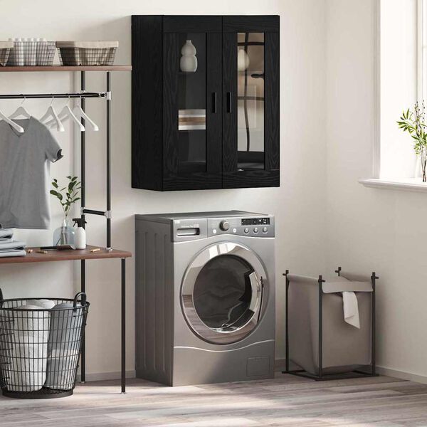 vidaXL Fali szekr&eacute;ny Falra szerelhető Fekete 69,5 x 34 x 90 cm Faanyag