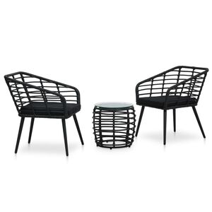 vidaXL 3-darabos fekete polyrattan bisztr&oacute;szett