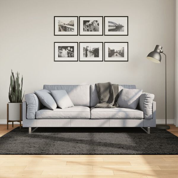 vidaXL ISTAN antracitsz&uuml;rke hossz&uacute; sz&aacute;l&uacute; f&eacute;nyes szőnyeg 140 x 200 cm
