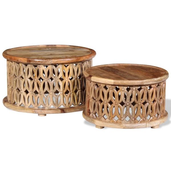 vidaXL 2 részes tömör mangófa dohányzóasztal szett