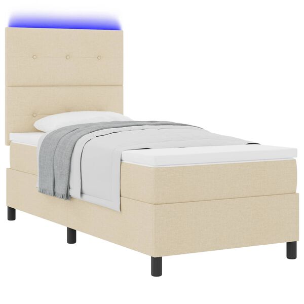 vidaXL Boxrug&oacute;s &aacute;gy matracmal leddel Kr&eacute;m 90 x 190 cm sz&ouml;vet