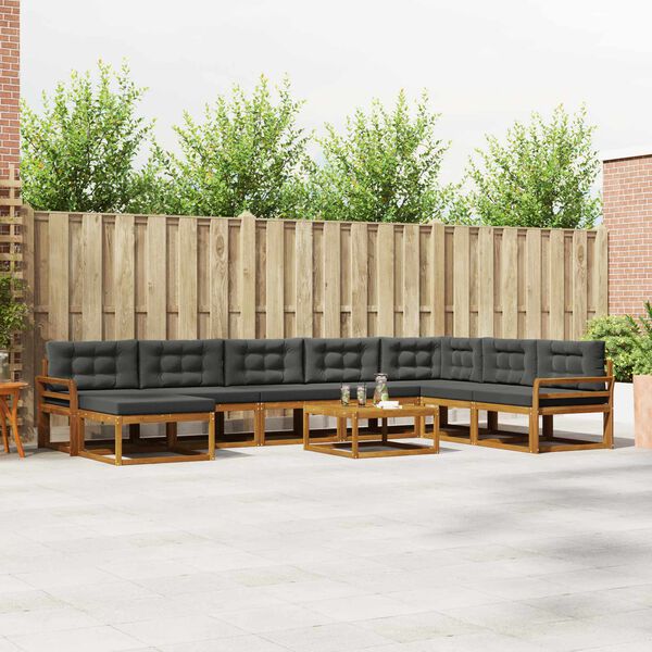 vidaXL K&uuml;lt&eacute;ri kanap&eacute; szett p&aacute;rn&aacute;val 9 pcs Term&eacute;szetes &eacute;s antracit