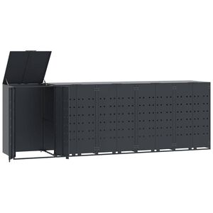vidaXL antracit ac&eacute;l kerekes t&aacute;rol&oacute; 5 szemeteskuk&aacute;hoz 345x79x117 cm