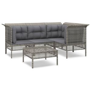 vidaXL 5 r&eacute;szes sz&uuml;rke polyrattan kerti &uuml;lőgarnit&uacute;ra p&aacute;rn&aacute;kkal