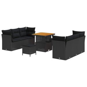 vidaXL Kerti Kanap&eacute; Szett p&aacute;rn&aacute;val 9 pcs Fekete polirattan