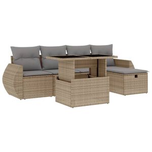vidaXL 6 r&eacute;szes b&eacute;zs polyrattan kerti &uuml;lőgarnit&uacute;ra p&aacute;rn&aacute;val