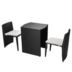 vidaXL 3 darabos fekete polyrattan bisztr&oacute;szett p&aacute;rn&aacute;kkal