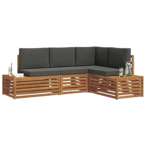 vidaXL K&uuml;lt&eacute;ri kanap&eacute; szett p&aacute;rn&aacute;val 4 Darab Term&eacute;szetes &eacute;s antracit