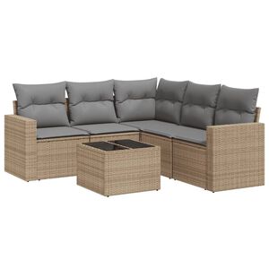 vidaXL 6 r&eacute;szes b&eacute;zs polyrattan kerti &uuml;lőgarnit&uacute;ra p&aacute;rn&aacute;val