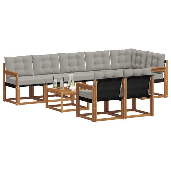 vidaXL K&uuml;lt&eacute;ri kanap&eacute; szett 9 pcs Term&eacute;szetes &eacute;s Vil&aacute;gossz&uuml;rke