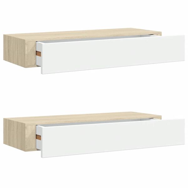vidaXL 2 db tölgyfa és fehér fali fiókos polc 60 x 23,5 x 10 cm MDF