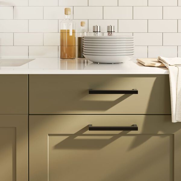 vidaXL 10 db fekete rozsdamentes acél szekrényfogantyú 160 mm