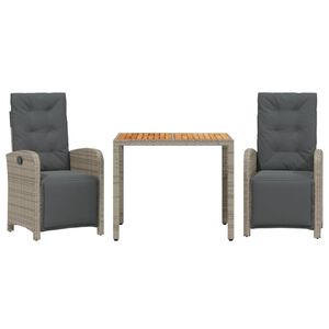 vidaXL 3 r&eacute;szes sz&uuml;rke polyrattan bisztr&oacute;garnit&uacute;ra p&aacute;rn&aacute;kkal