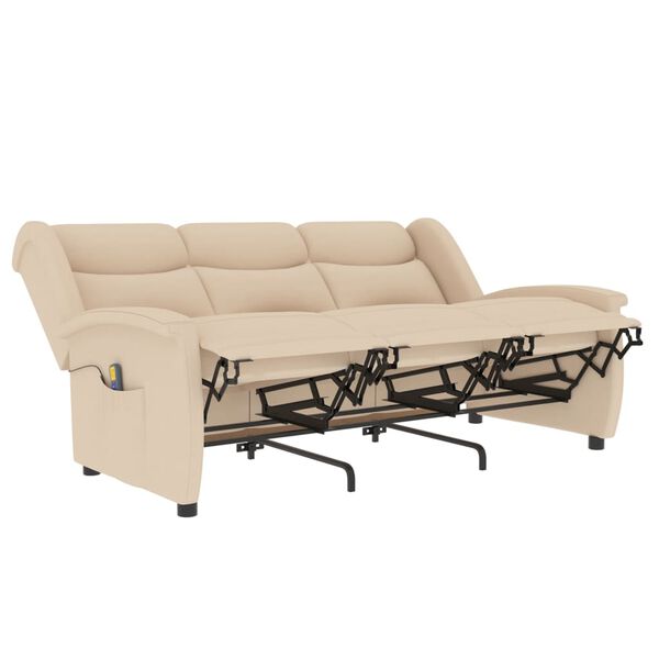 vidaXL 3 személyes krém szövet dönthető masszázsfotel