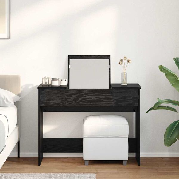 vidaXL Kozmetikai Asztal fi&oacute;kkal Fekete t&ouml;lgy 100 x 45 x 76 cm