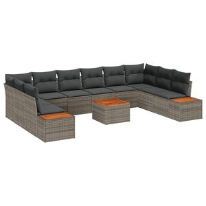 vidaXL Kerti Kanap&eacute; Szett p&aacute;rn&aacute;val t&aacute;rol&oacute;val 10 pcs Sz&uuml;rke Polyrattan